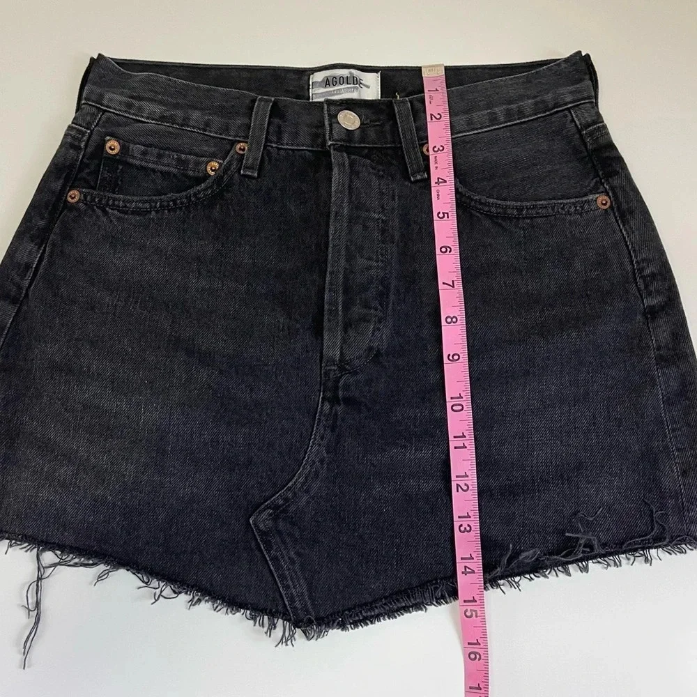 NEW AGOLDE Parker Angled Denim Jean Skirt Womens 24 Black Distressed Frayed Edge